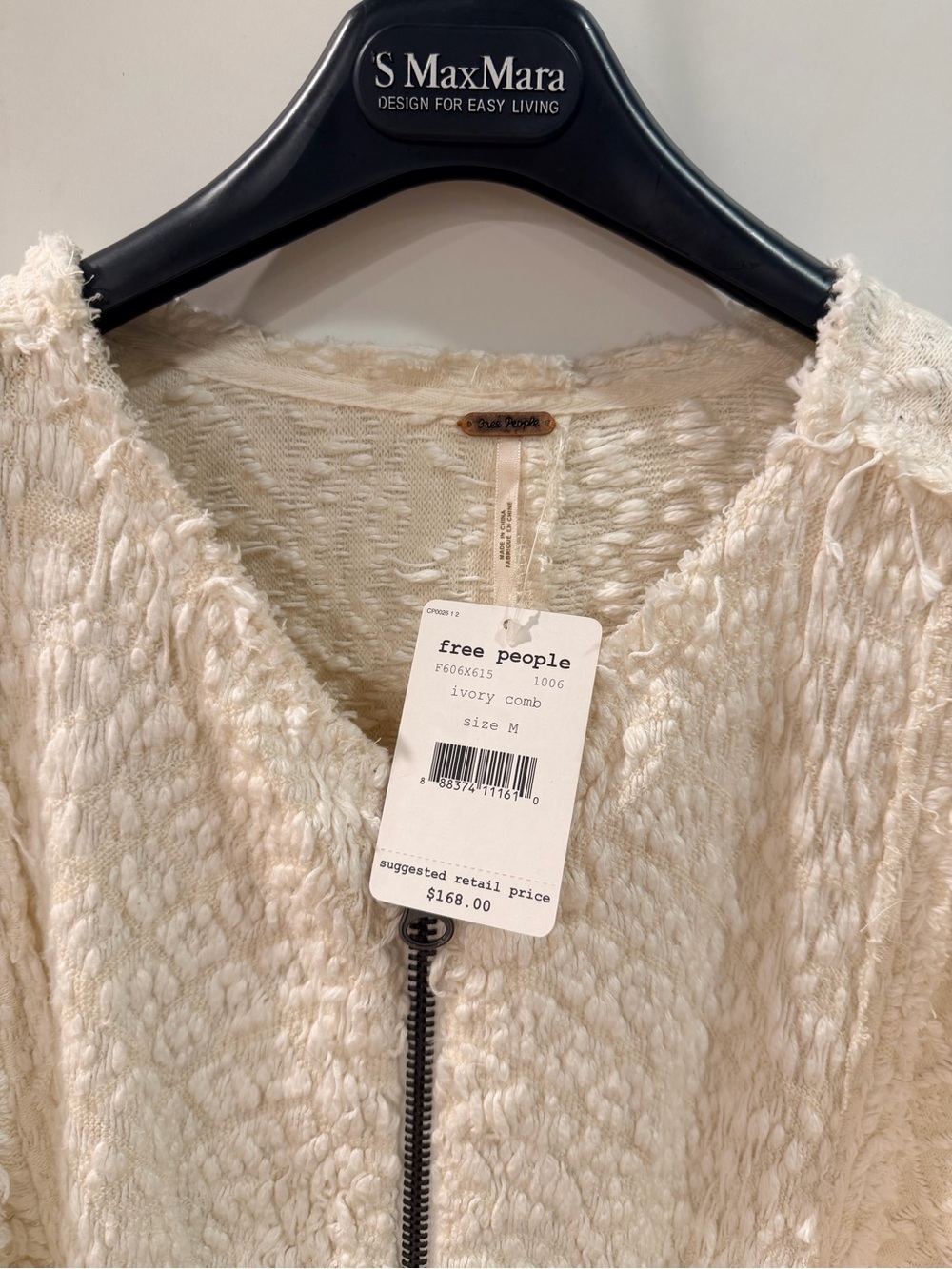 Free People Ivory Comb Textured Zip Jacket Sweater Size M NWT - Picture 3 of 16